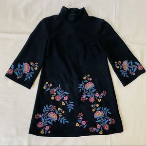 Zara Womens Dress Floral High Neck Short Aline Embroidered LBD Black XS Xsmall